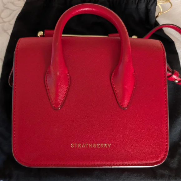 [Strathberry] Authentic Ruby Red Nano Tote Gold Hardware with Leather Strap - Picture 3 of 15